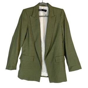 ZARA Linen Blend Blazer Women’s Size XS Olive Green Lightweight Workwear